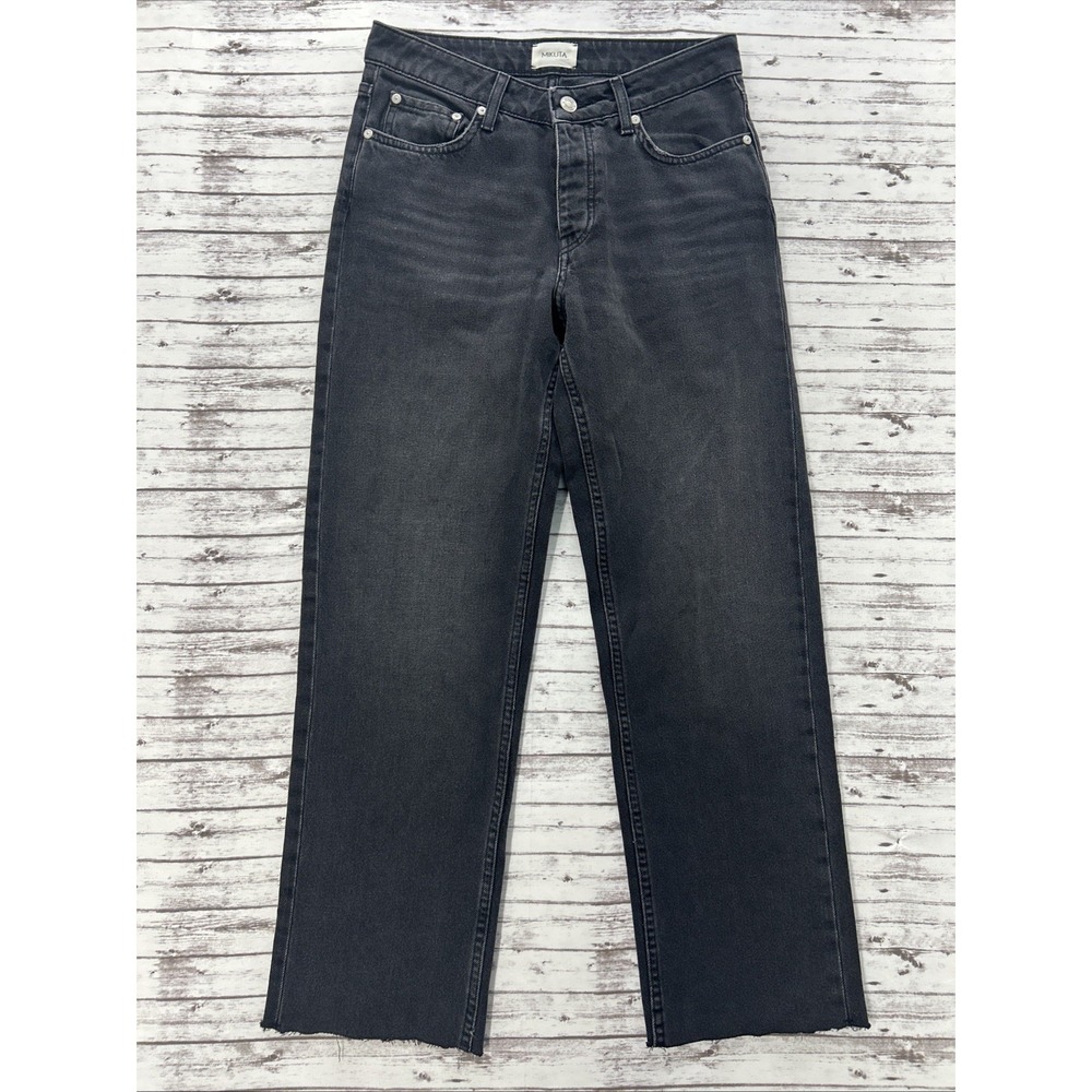 MIKUTA Black Jean Size 26 Faded Button Fly Cropped Straight Fit Women 27" Inseam